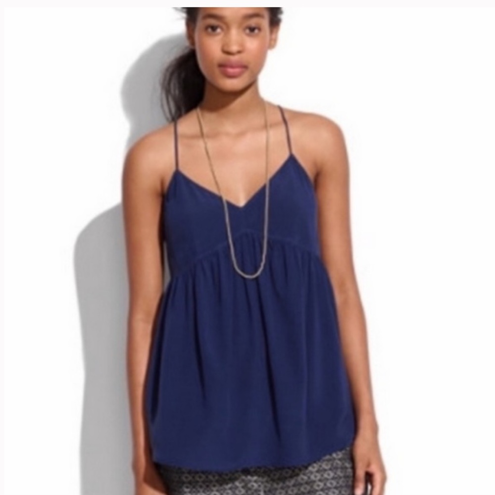 Madewell 100% silk navy‎ blue Swing Top Small